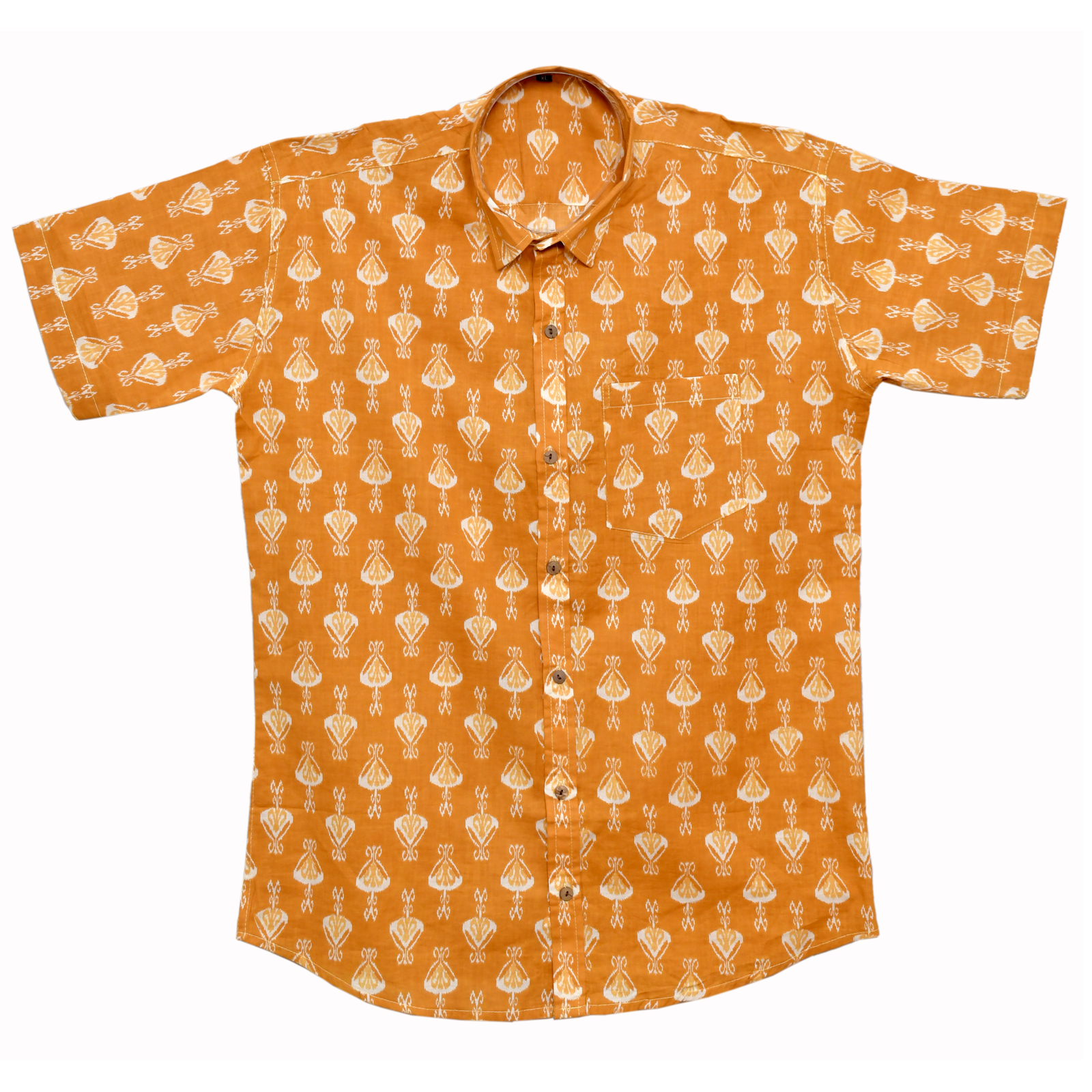 Amber Motif Orange Block Print Cotton Shirt - Image 2