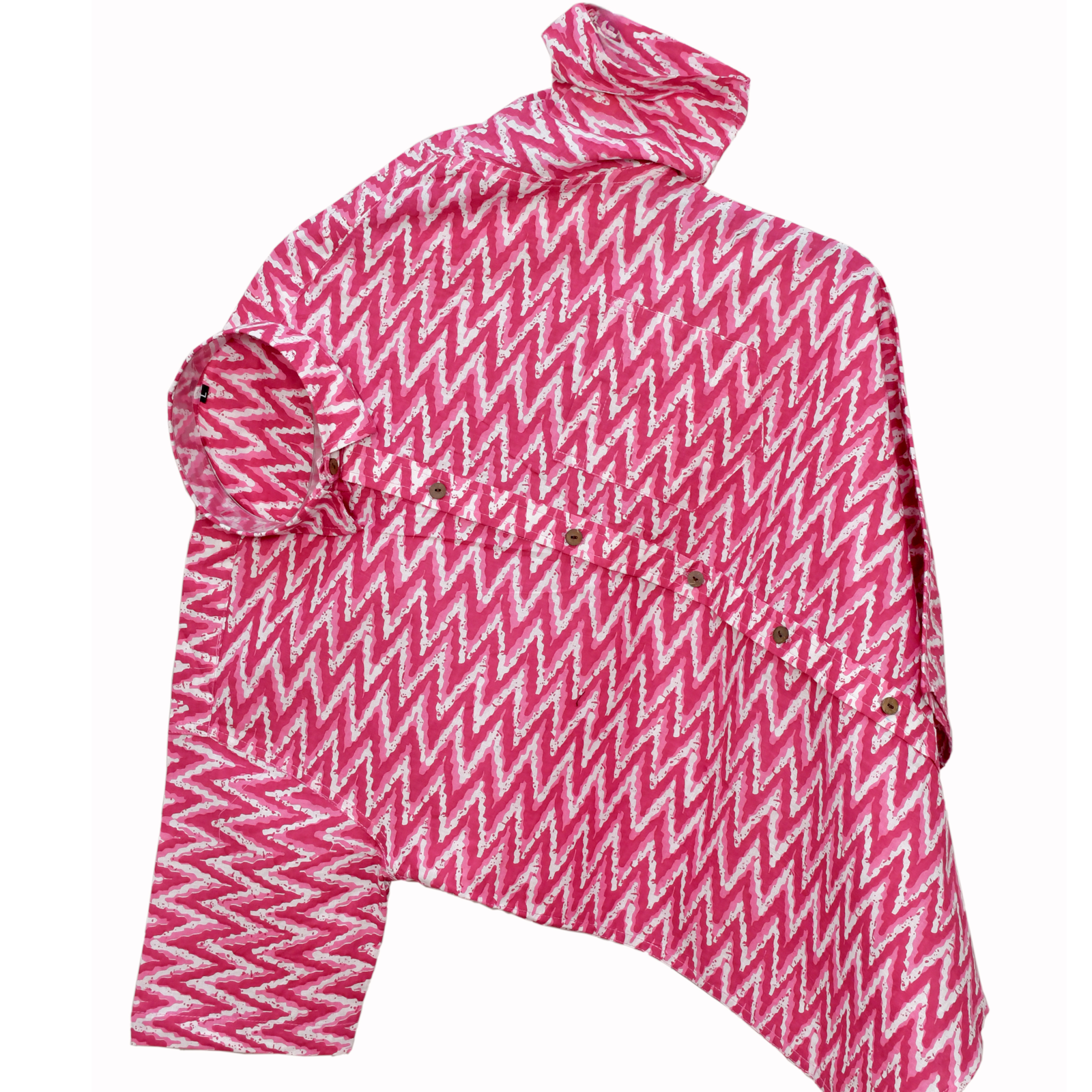 Rose Zigzag Pink Geometric Print Cotton Shirt - Image 3
