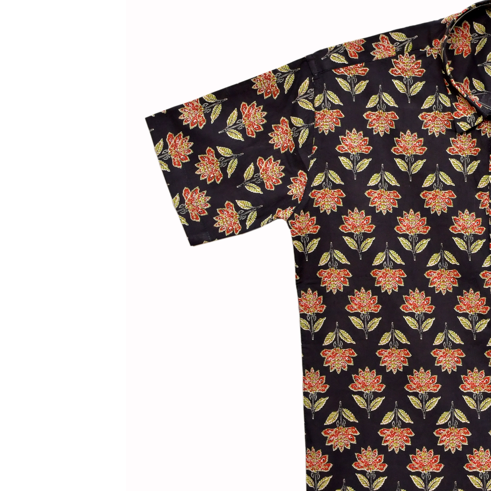 Crimson Garden Black Floral Block Print Cotton Shirt - Image 3