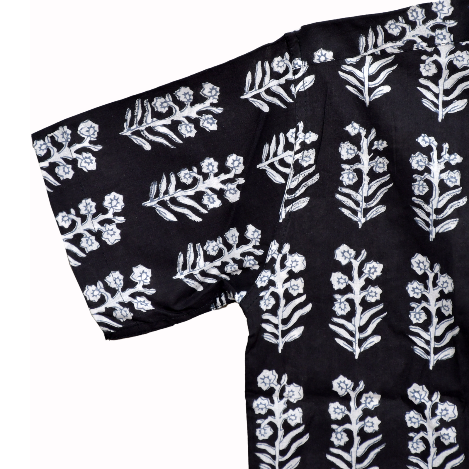 Chandni Raat Black & White Floral Hand Block Printed Shirt - Image 3