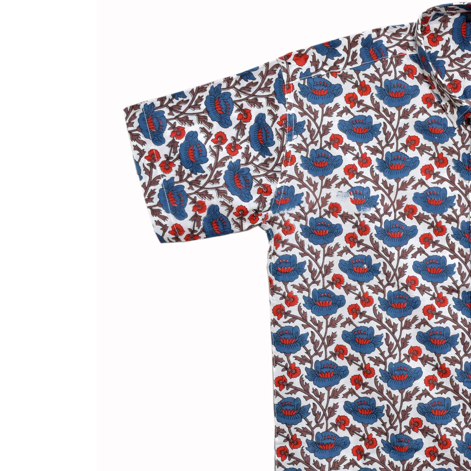 Crimson Bloom White Cotton Hand Block Printed Shirt - Image 3