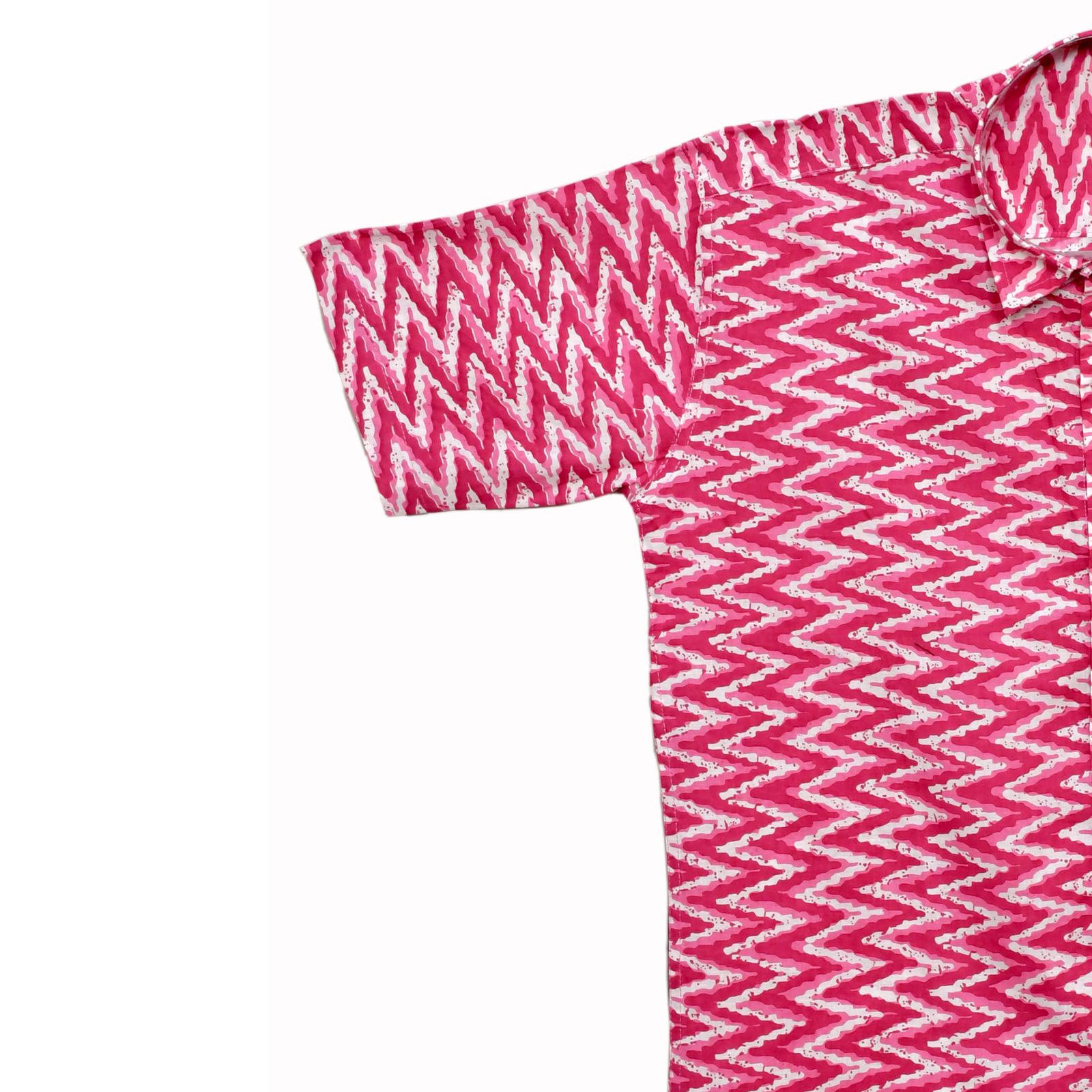 Rose Zigzag Pink Geometric Print Cotton Shirt - Image 4