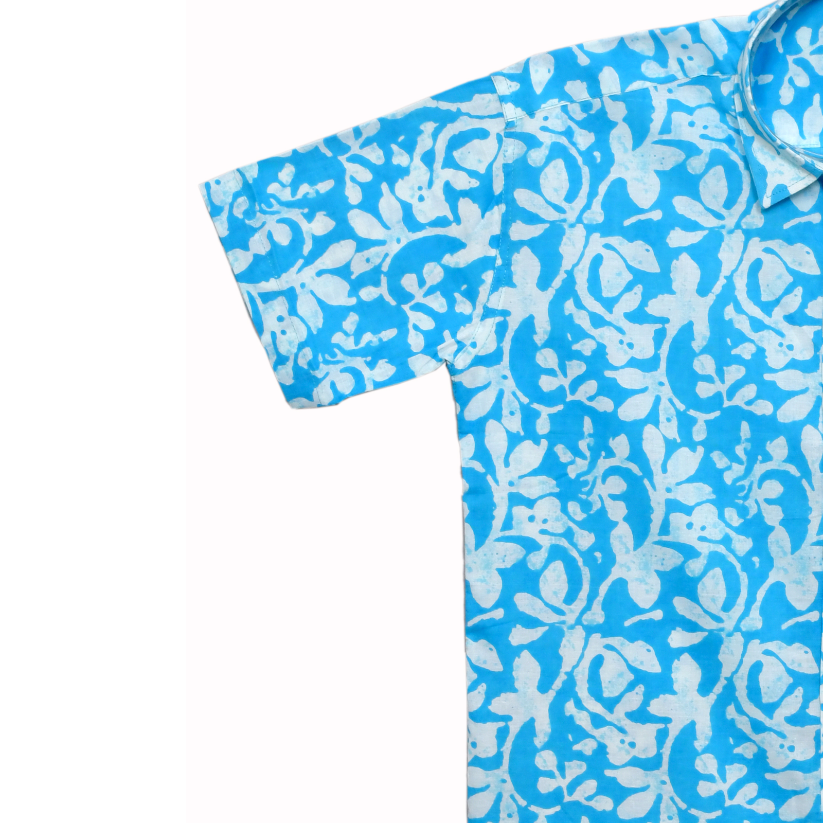 Azure Bloom Blue Batik Floral Print Cotton Shirt - Image 4