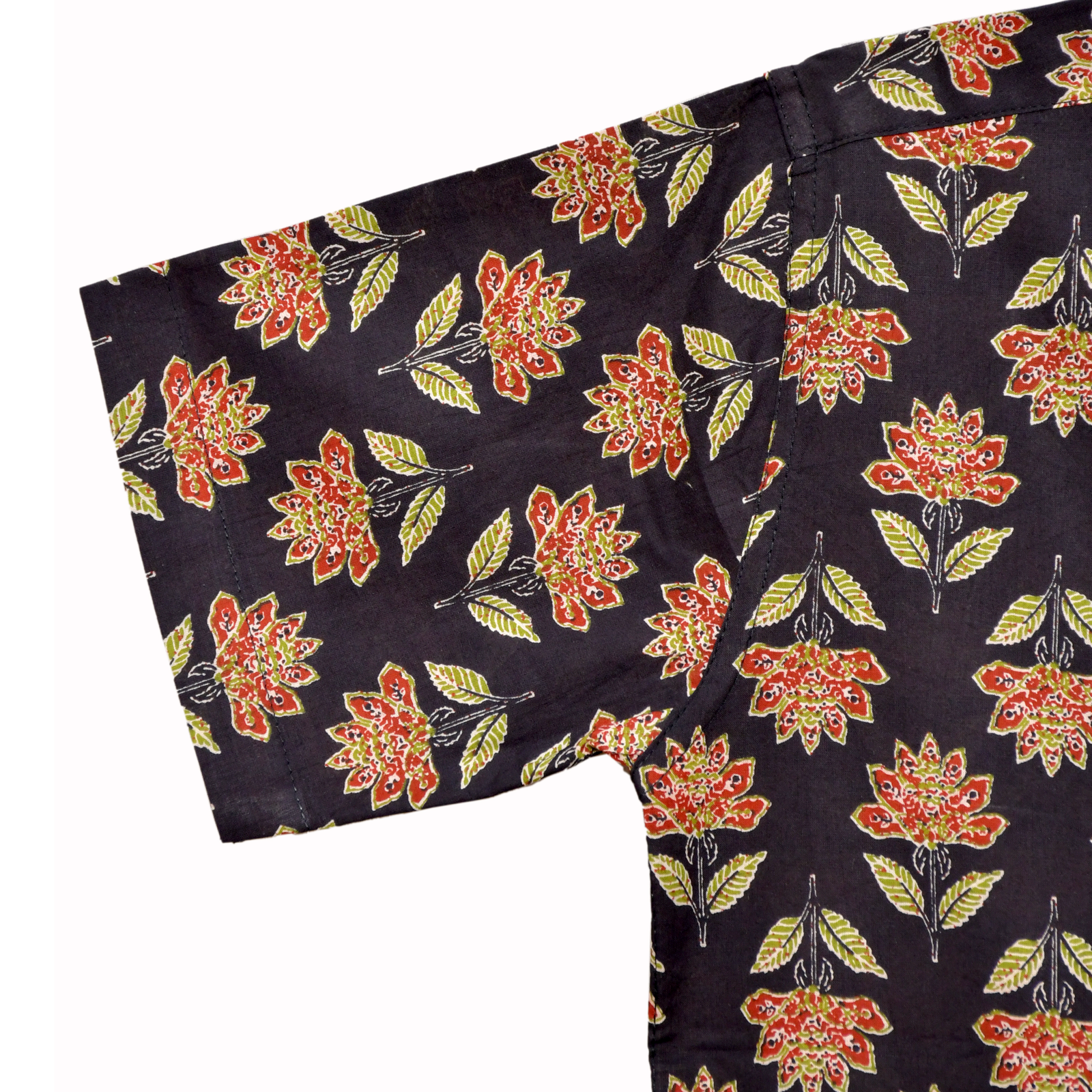 Crimson Garden Black Floral Block Print Cotton Shirt - Image 4