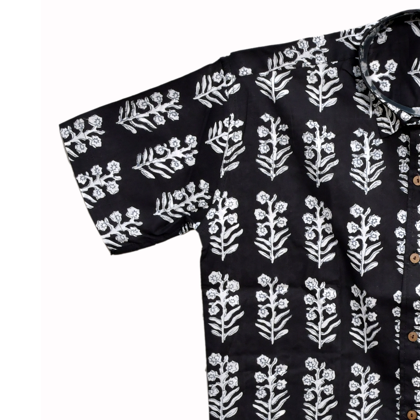 Chandni Raat Black & White Floral Hand Block Printed Shirt - Image 4