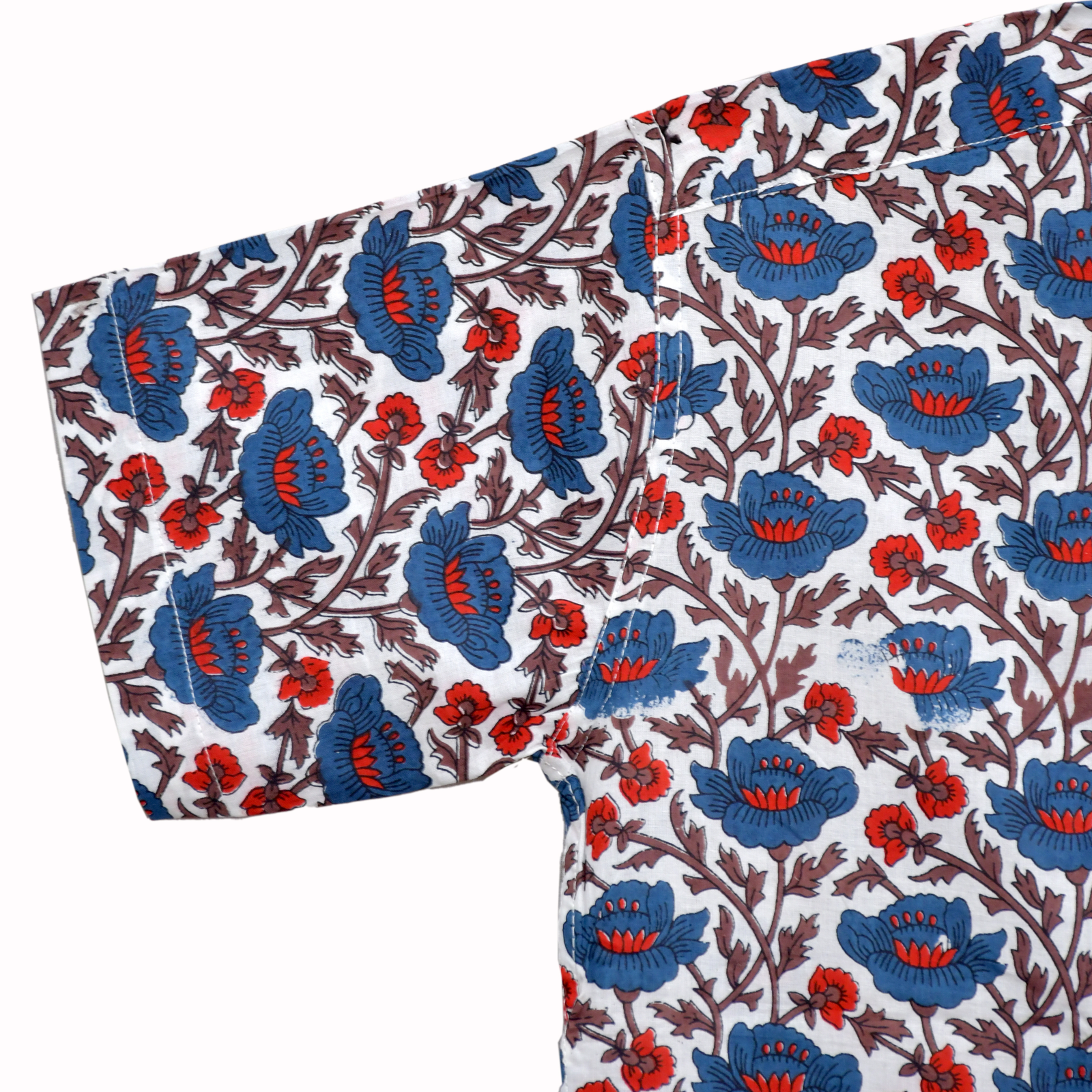 Crimson Bloom White Cotton Hand Block Printed Shirt - Image 4