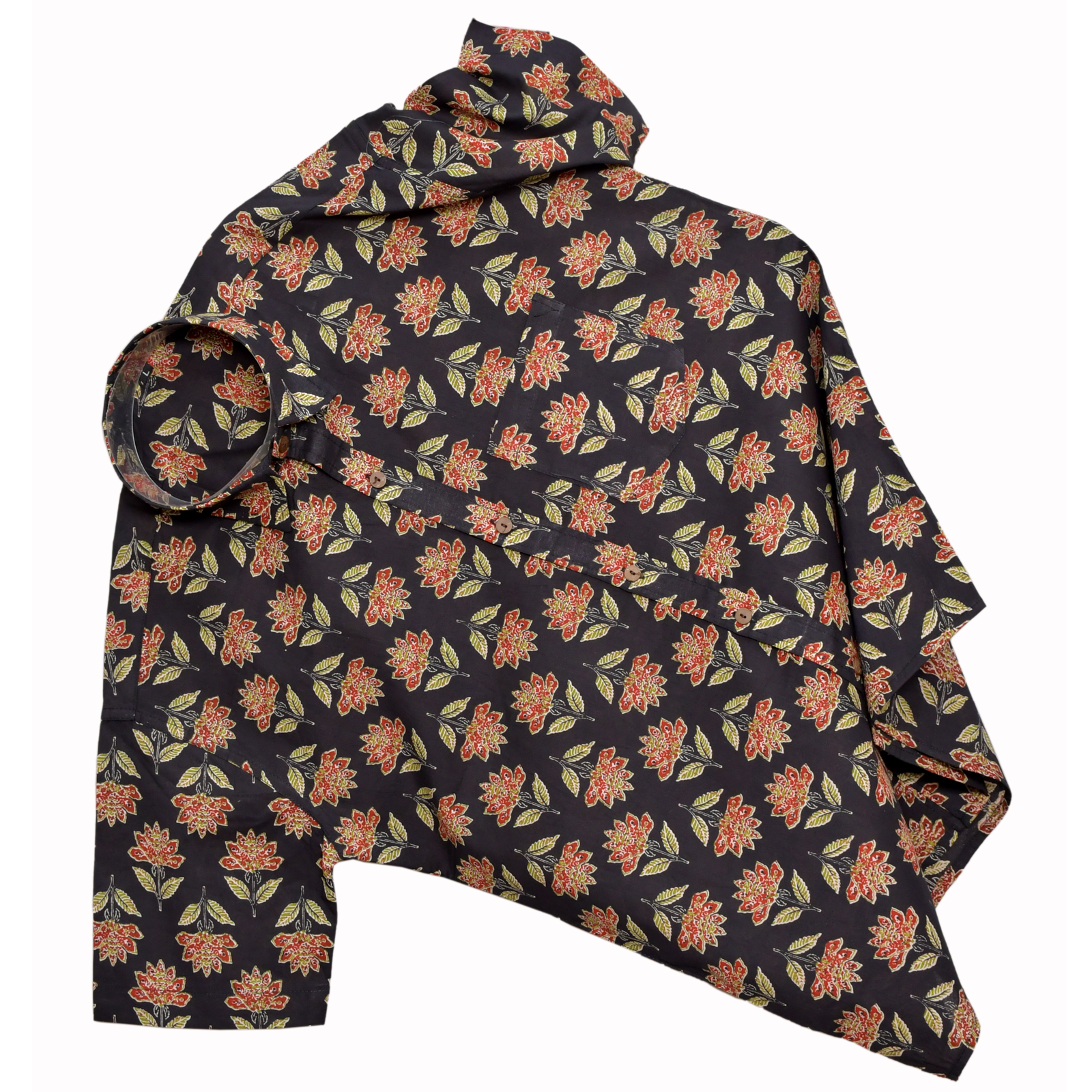 Crimson Garden Black Floral Block Print Cotton Shirt - Image 5