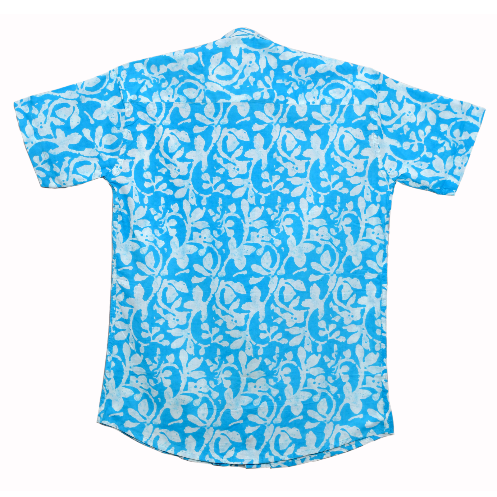 Azure Bloom Blue Batik Floral Print Cotton Shirt - Image 6