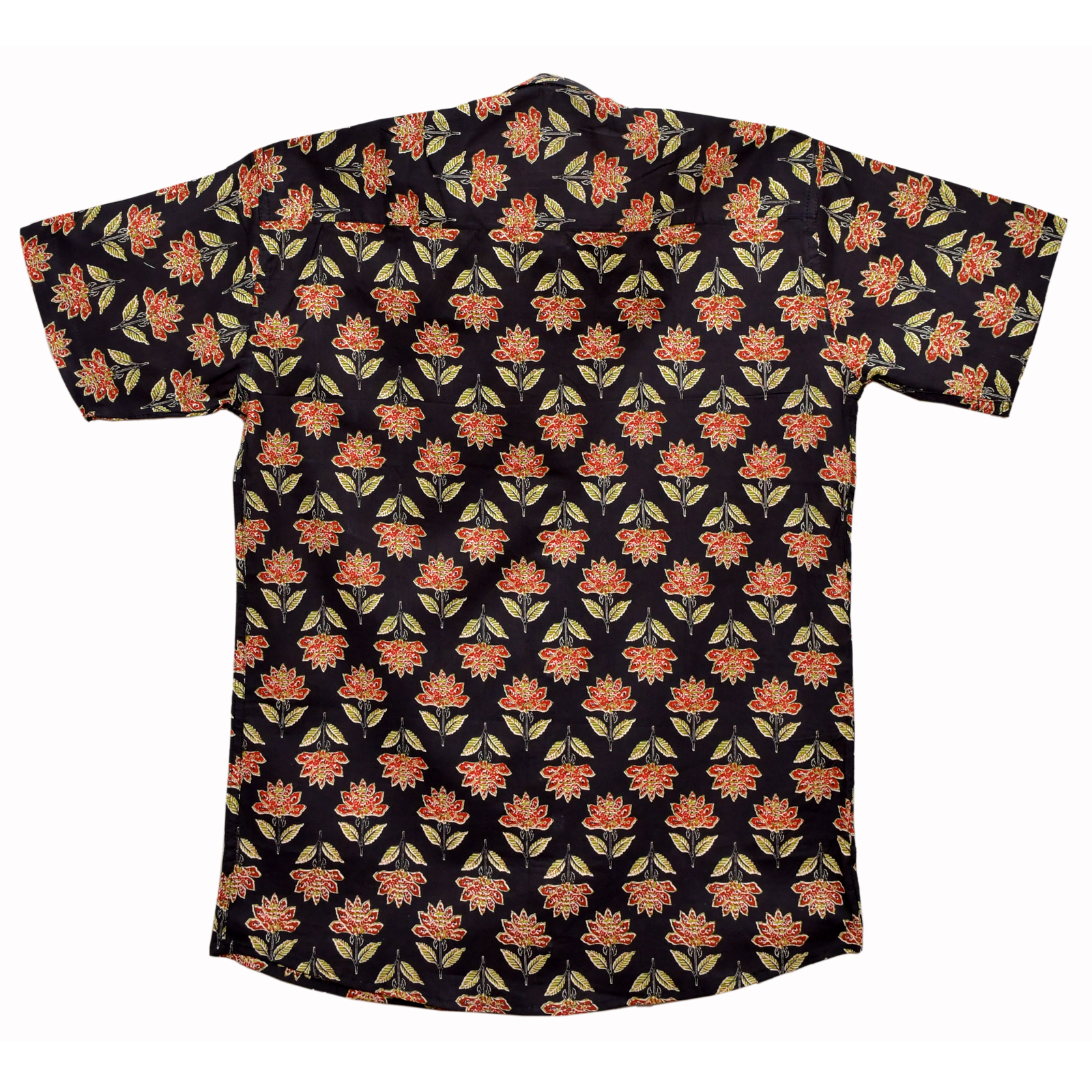 Crimson Garden Black Floral Block Print Cotton Shirt - Image 6