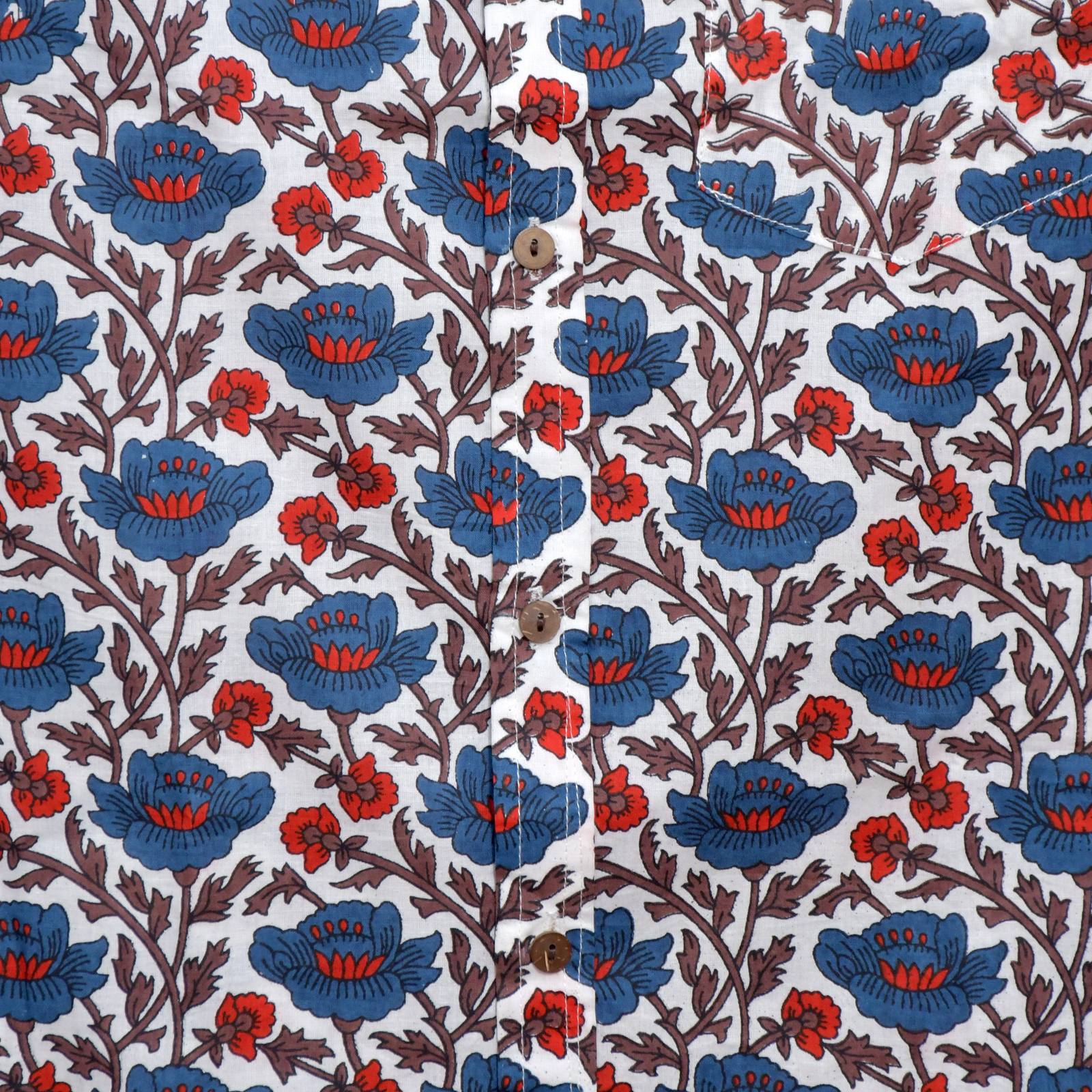 Crimson Bloom White Cotton Hand Block Printed Shirt - Image 6