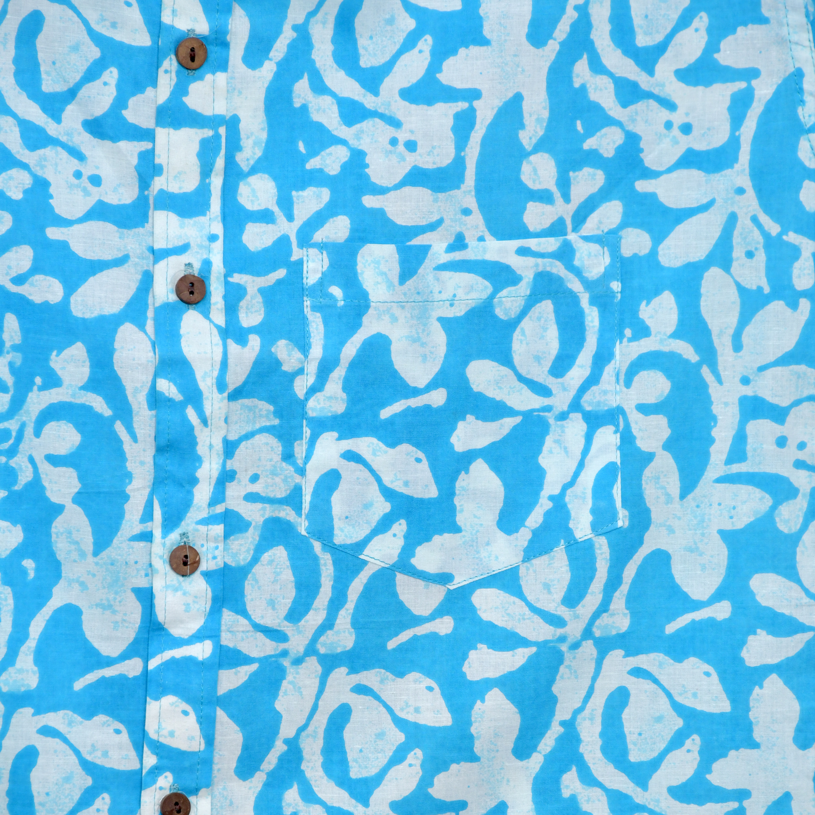 Azure Bloom Blue Batik Floral Print Cotton Shirt - Image 7