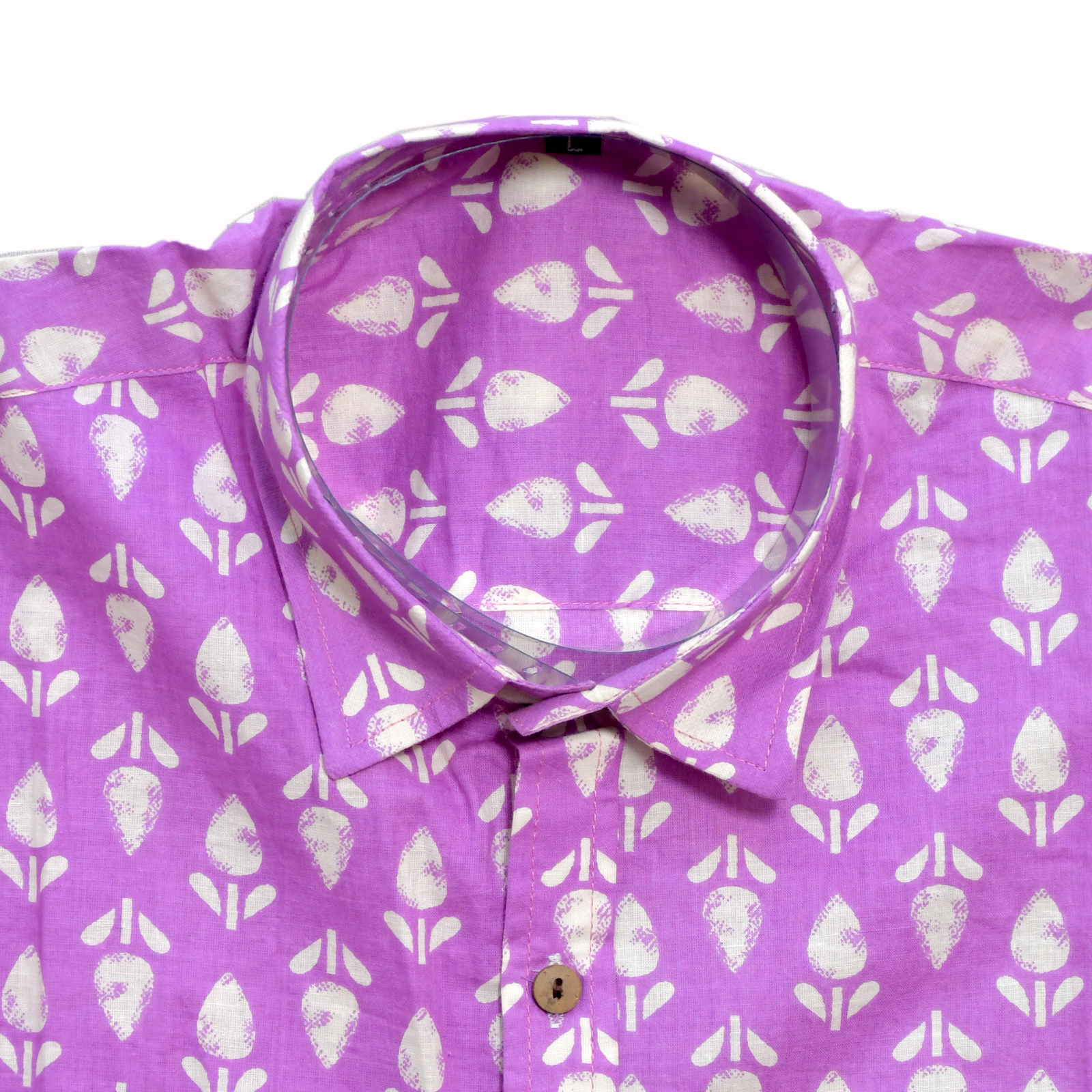 Lavender Bloom Purple Floral Block Print Cotton Shirt - Image 7