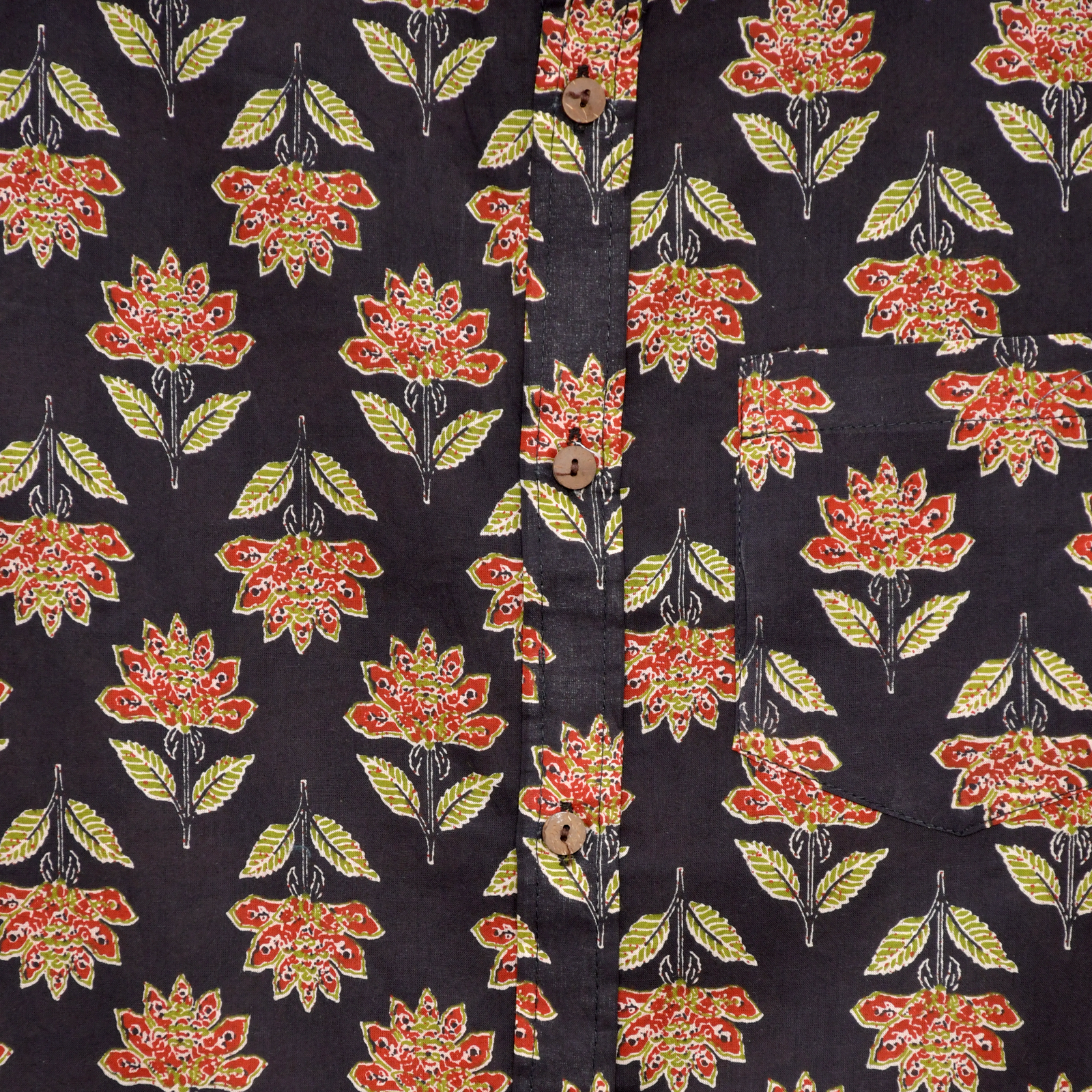 Crimson Garden Black Floral Block Print Cotton Shirt - Image 7