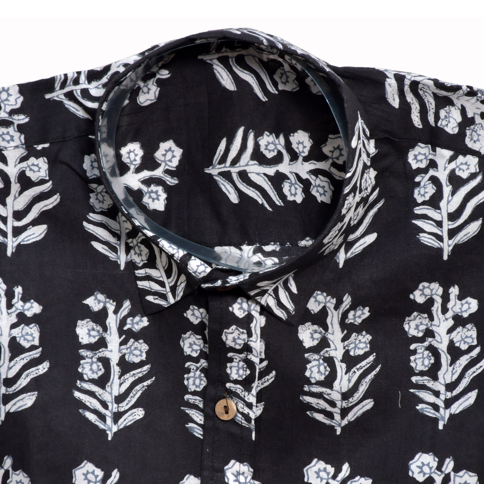 Chandni Raat Black & White Floral Hand Block Printed Shirt - Image 7