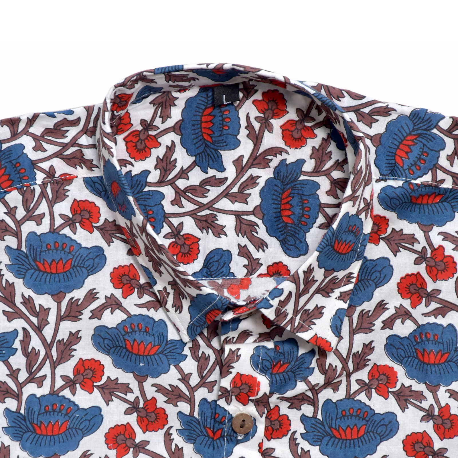 Crimson Bloom White Cotton Hand Block Printed Shirt - Image 7