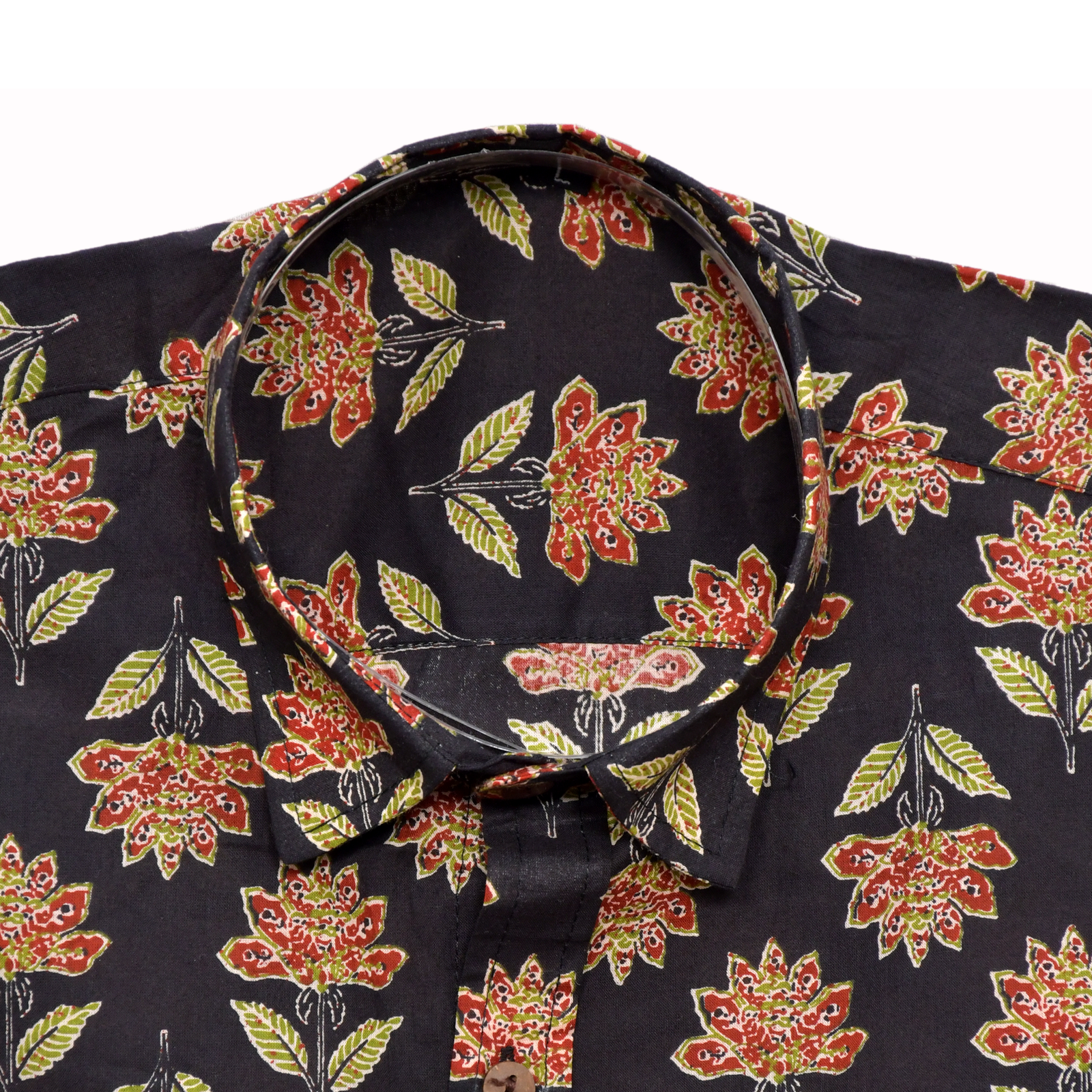 Crimson Garden Black Floral Block Print Cotton Shirt - Image 8