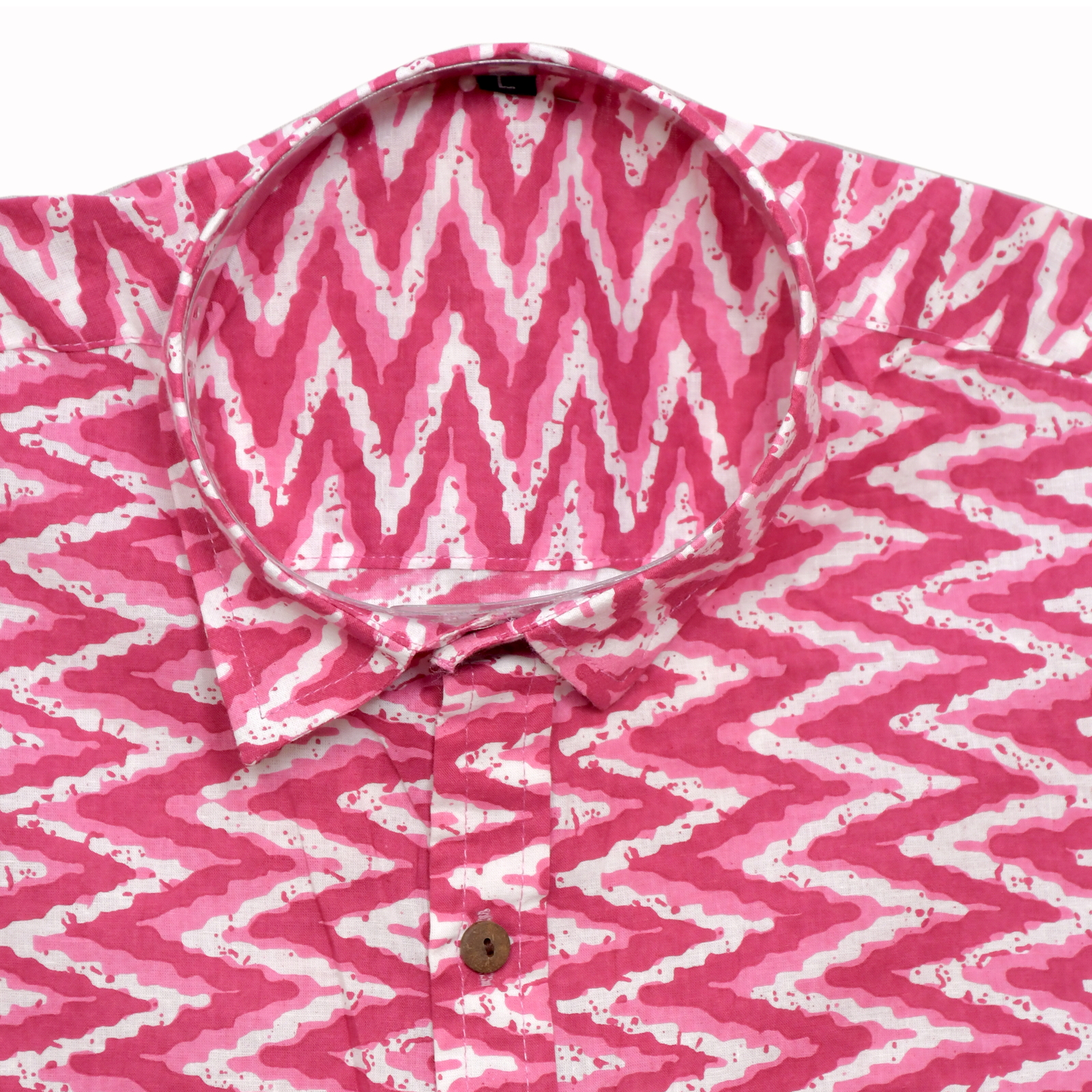 Rose Zigzag Pink Geometric Print Cotton Shirt - Image 8