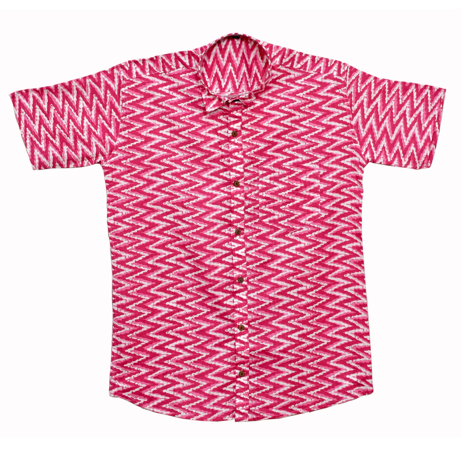 Rose Zigzag Pink Geometric Print Cotton Shirt