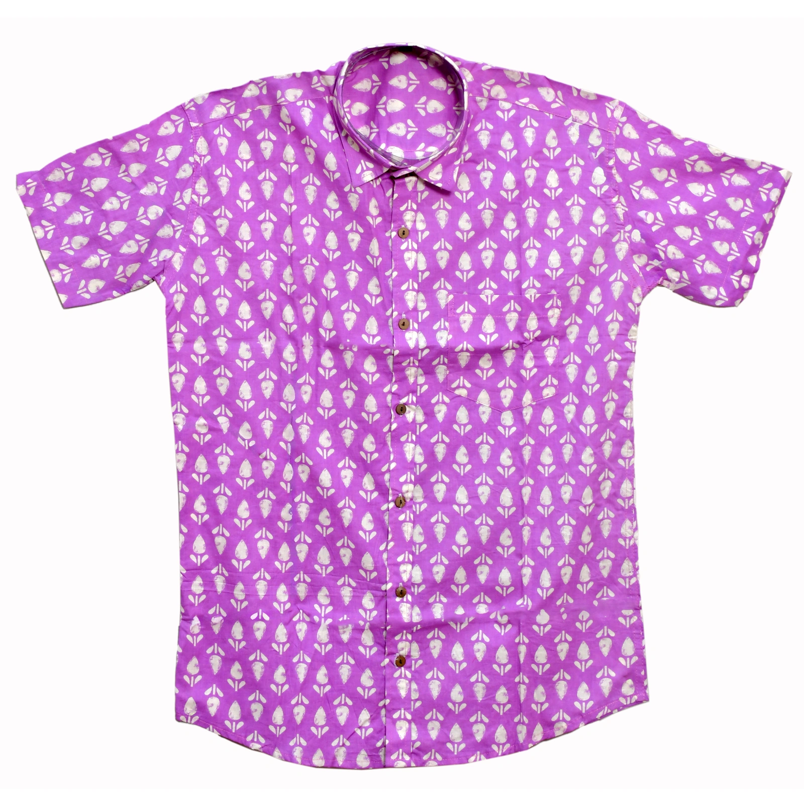Lavender Bloom Purple Floral Block Print Cotton Shirt