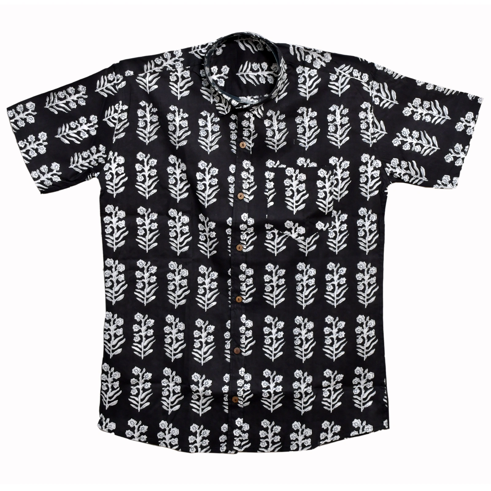 Chandni Raat Black & White Floral Hand Block Printed Shirt