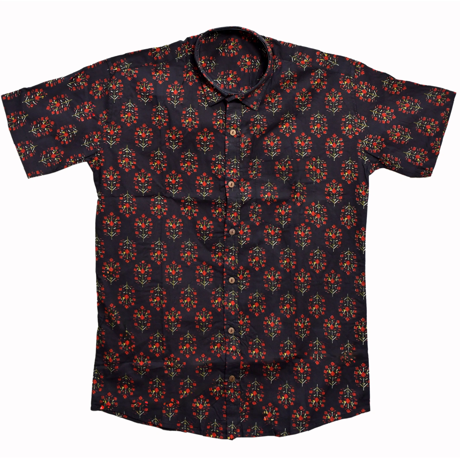 Rani Bagh Black Cotton Hand Block Printed Shirt
