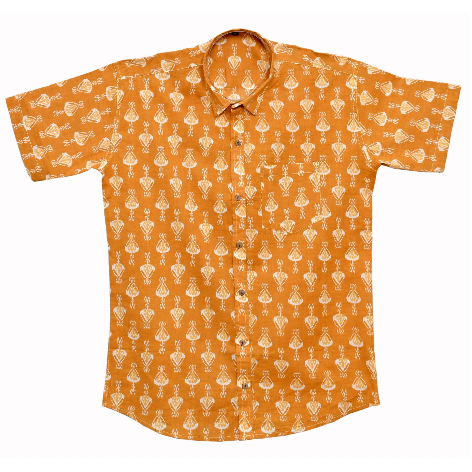 Amber Motif Orange Block Print Cotton Shirt